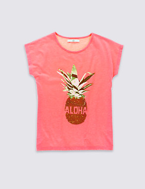 Sequin Embellished Pineapple T-Shirt (5-14 Years) Image 2 of 3