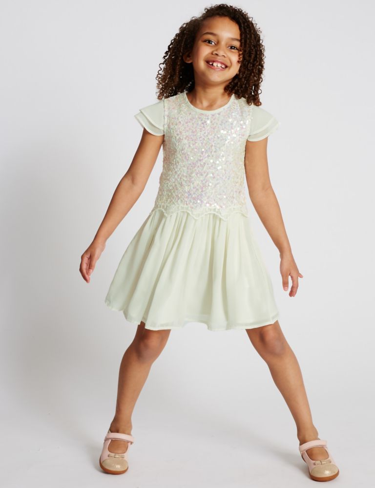 Sequin Embellished Pleated Dress (1-7 Years) 1 of 3