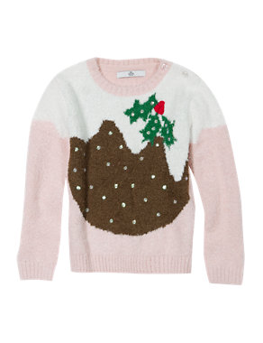 Sequin Embellished Pudding Christmas Jumper (1-7 Years) Image 2 of 4