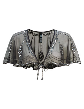 Sequin Embellished Scalloped Capelet Image 2 of 3