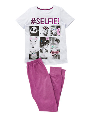 Sequin Embellished Selfie Pyjamas (5-14 Years) Image 2 of 4