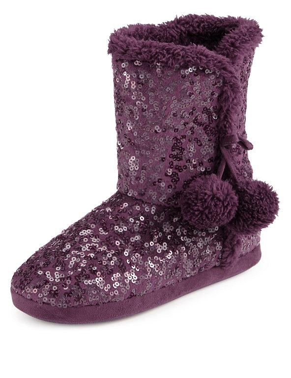 Sequin Embellished Slipper Boots, Per Una