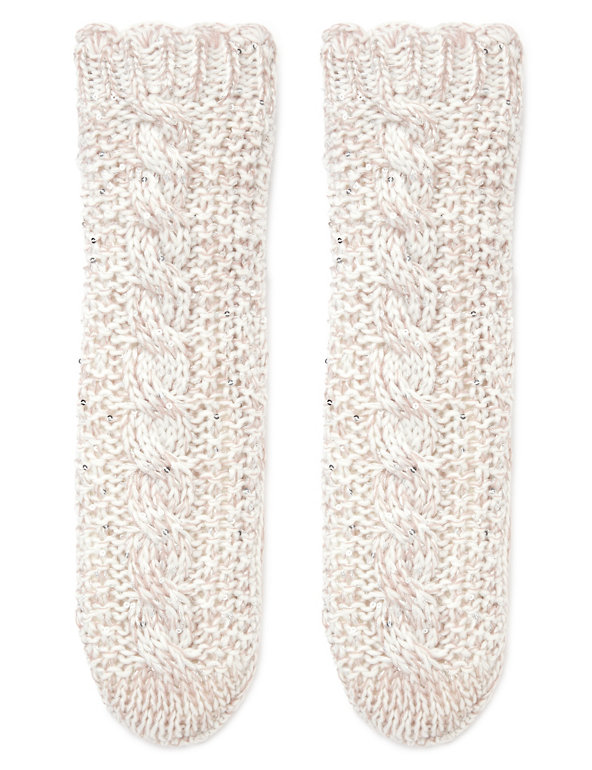 Sequin Embellished Slipper Socks with Grippers (5-14 Years) Image 1 of 2