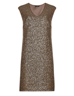 Sequin Embellished V-Neck Shift Dress Image 2 of 4