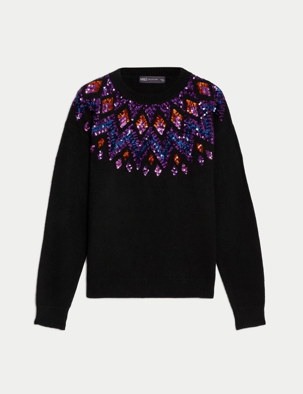 Sequin Fair Isle Crew Neck Jumper M&S Collection M&S