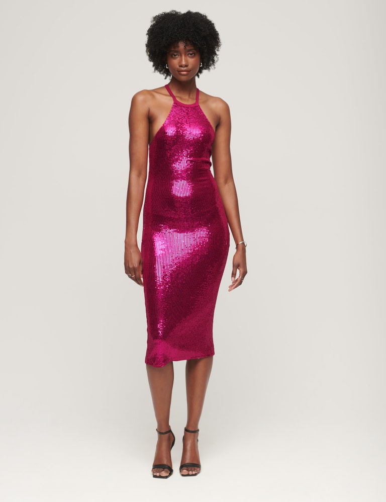 Sequin Halter Neck Midi Bodycon Dress 1 of 5