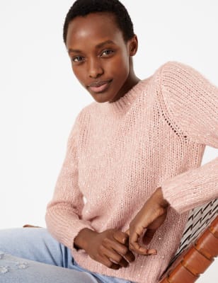 Ribbed Crew Neck Relaxed Jumper M&S Collection M&S