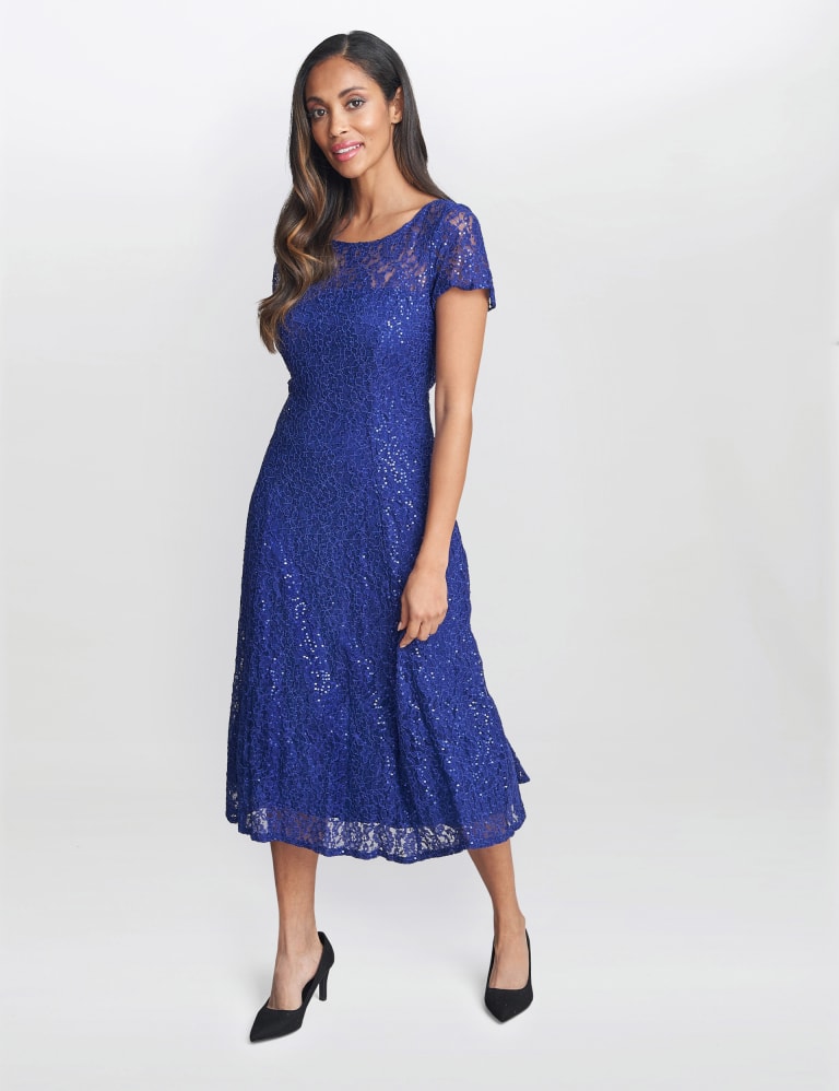 Sequin Lace Midi Swing Dress, Gina Bacconi