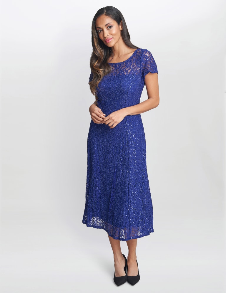 Sequin Lace Midi Swing Dress Gina Bacconi M S