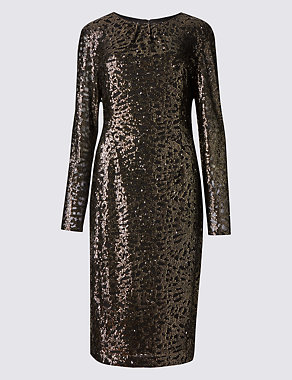 Sequin Long Sleeve Bodycon Dress Image 2 of 4