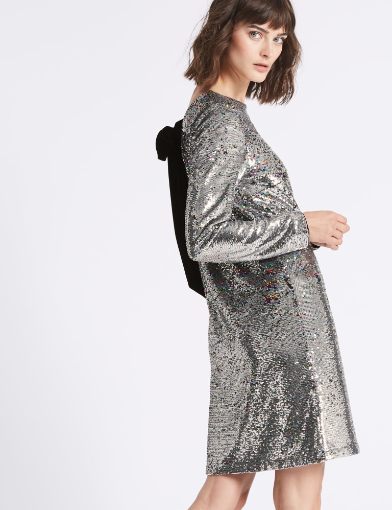 Sequin Long Sleeve Shift Dress 3 of 5