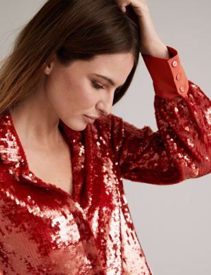 red sequin long sleeve top