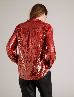 Long sleeve sequin sales blouse