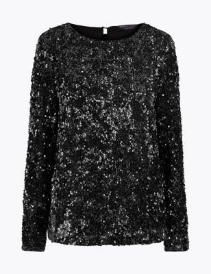 sparkly black long sleeve top
