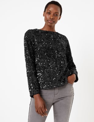 black sparkly top long sleeve