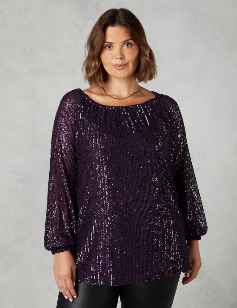 Sequin Off The Shoulder Relaxed Top 1 of 4