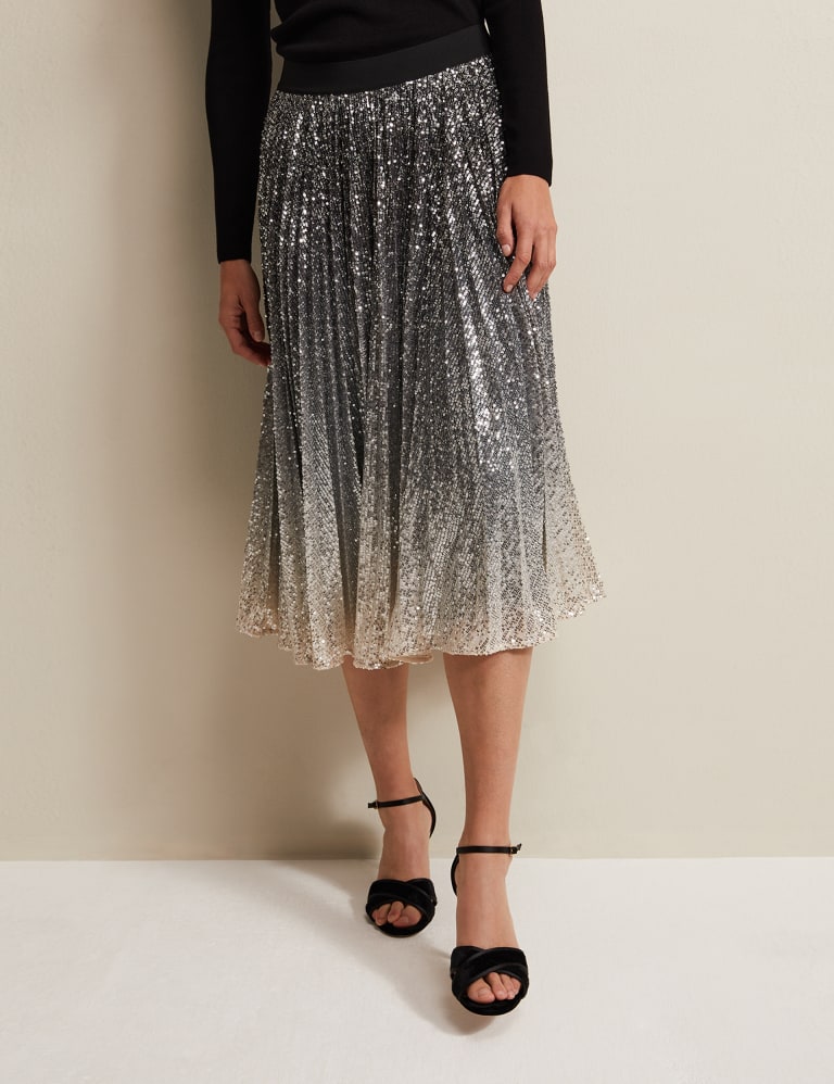 Sequin Ombre Pleated Midi Skirt Phase Eight M S