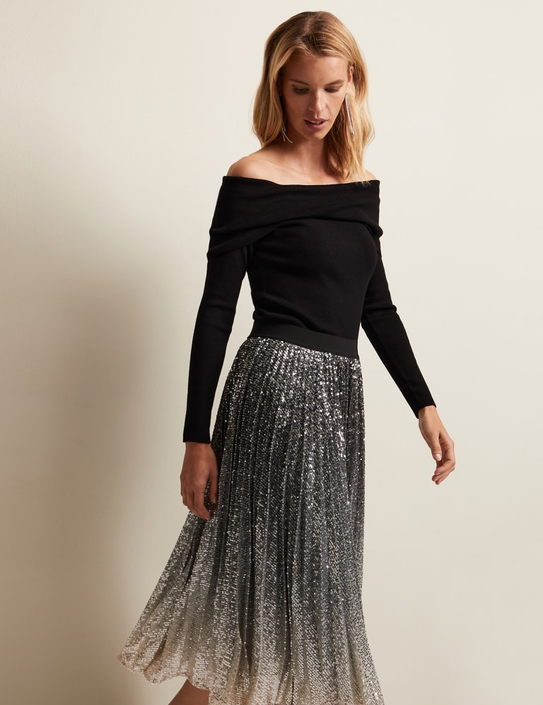 Ombre pleated midi skirt neutral/black discount
