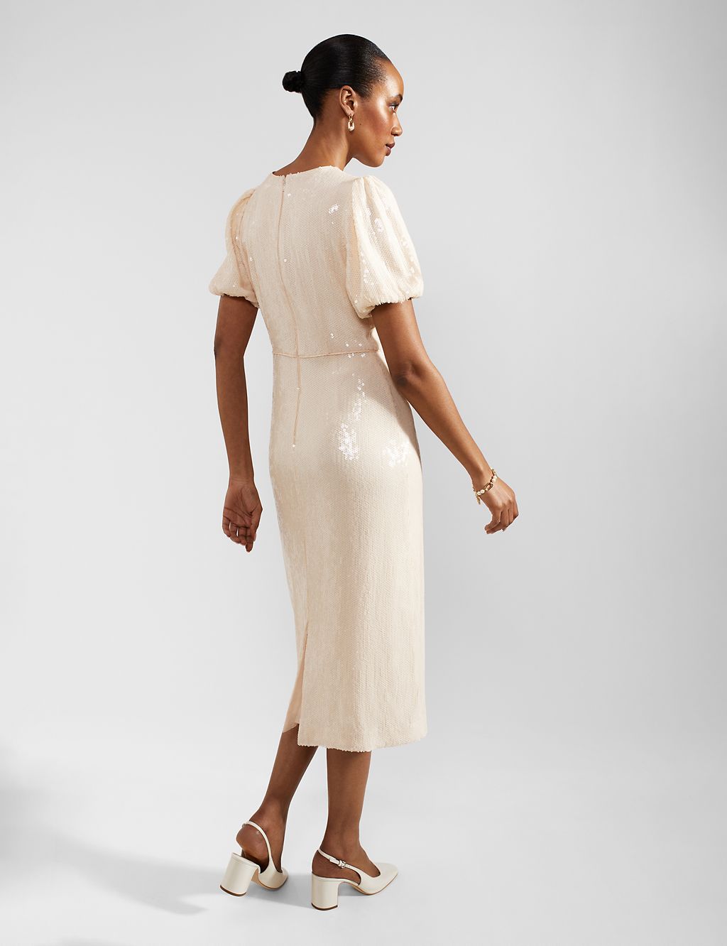 Sequin Puff Sleeve Midi Waisted Dress 6 of 7