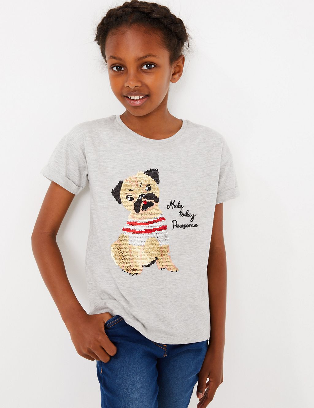 Sequin Pug Make Today Pawsome T-Shirt (3-16 Years) 3 of 4
