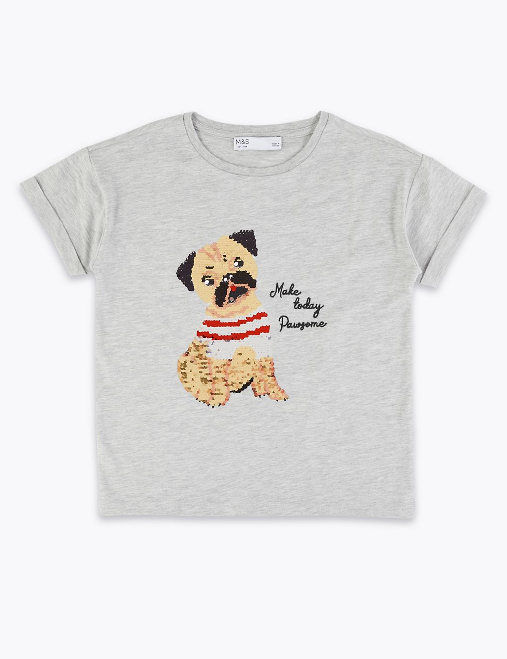 Sequin Pug Make Today Pawsome T-Shirt (3-16 Years) 1 of 4