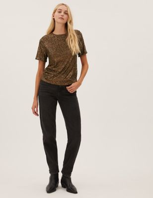 Sequin Regular Fit T-Shirt, M&S Collection