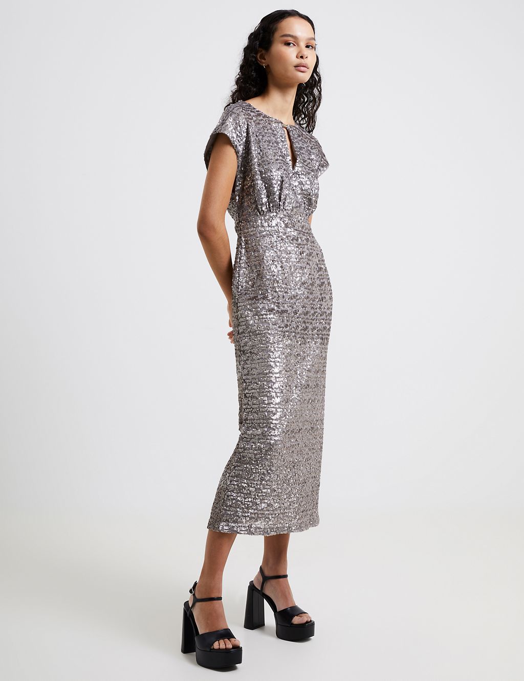 Sequin Round Neck Midaxi Waisted Dress 3 of 3
