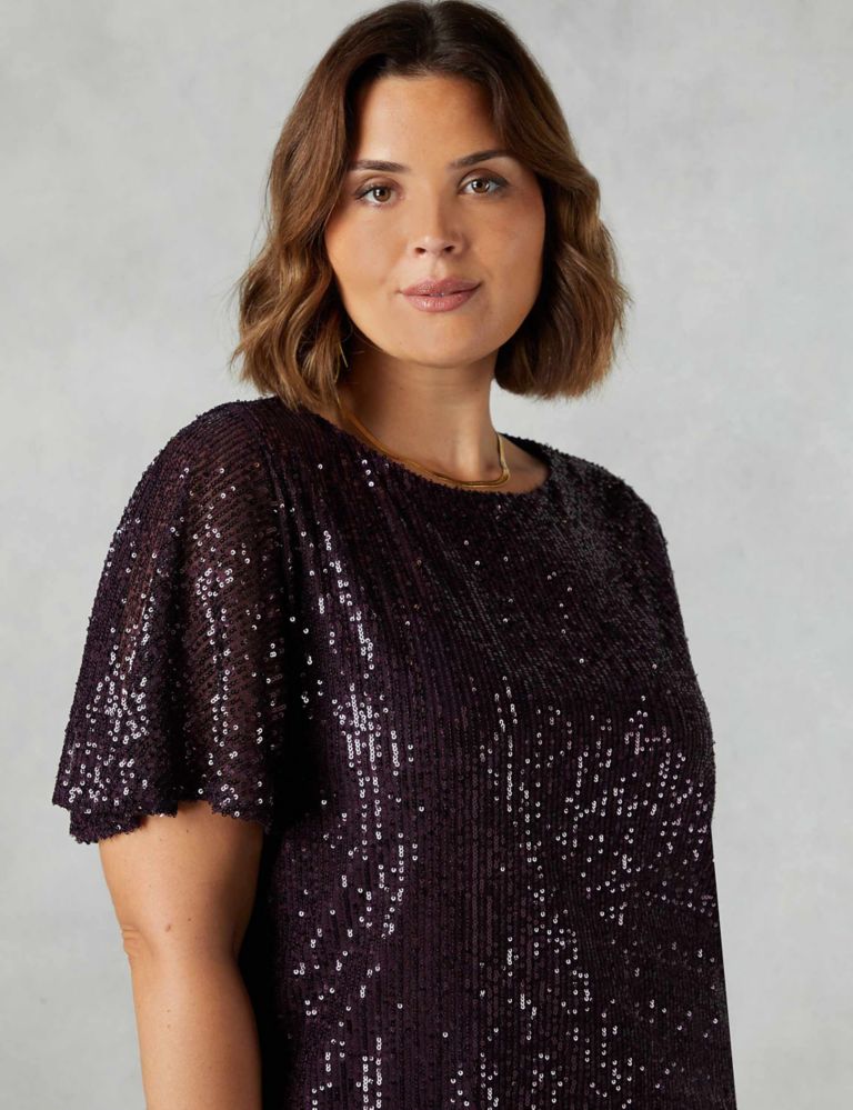 Sequin Round Neck Relaxed Angel Sleeve Top 3 of 4