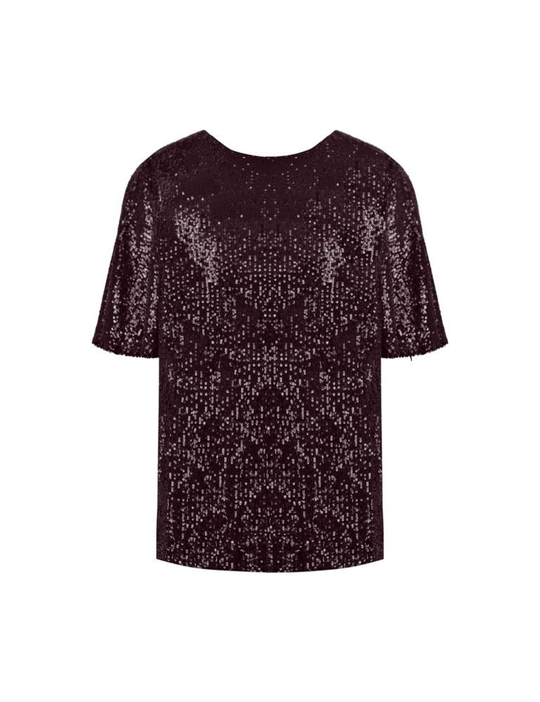 Sequin Round Neck Relaxed Angel Sleeve Top 2 of 4