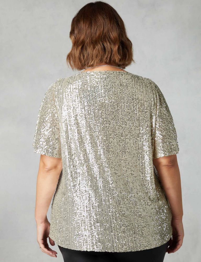 Sequin Round Neck Relaxed Angel Sleeve Top 4 of 6