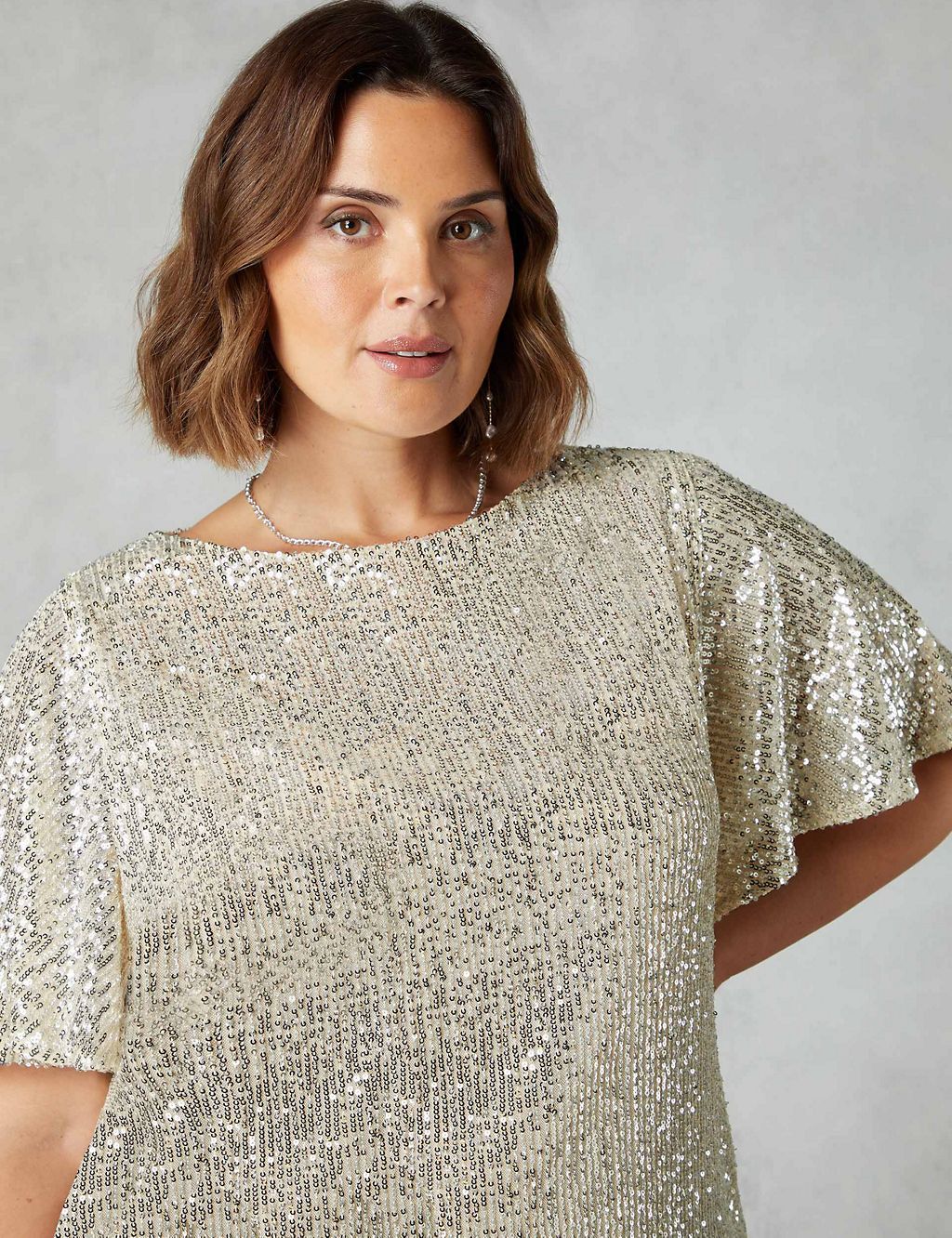Sequin Round Neck Relaxed Angel Sleeve Top 5 of 6