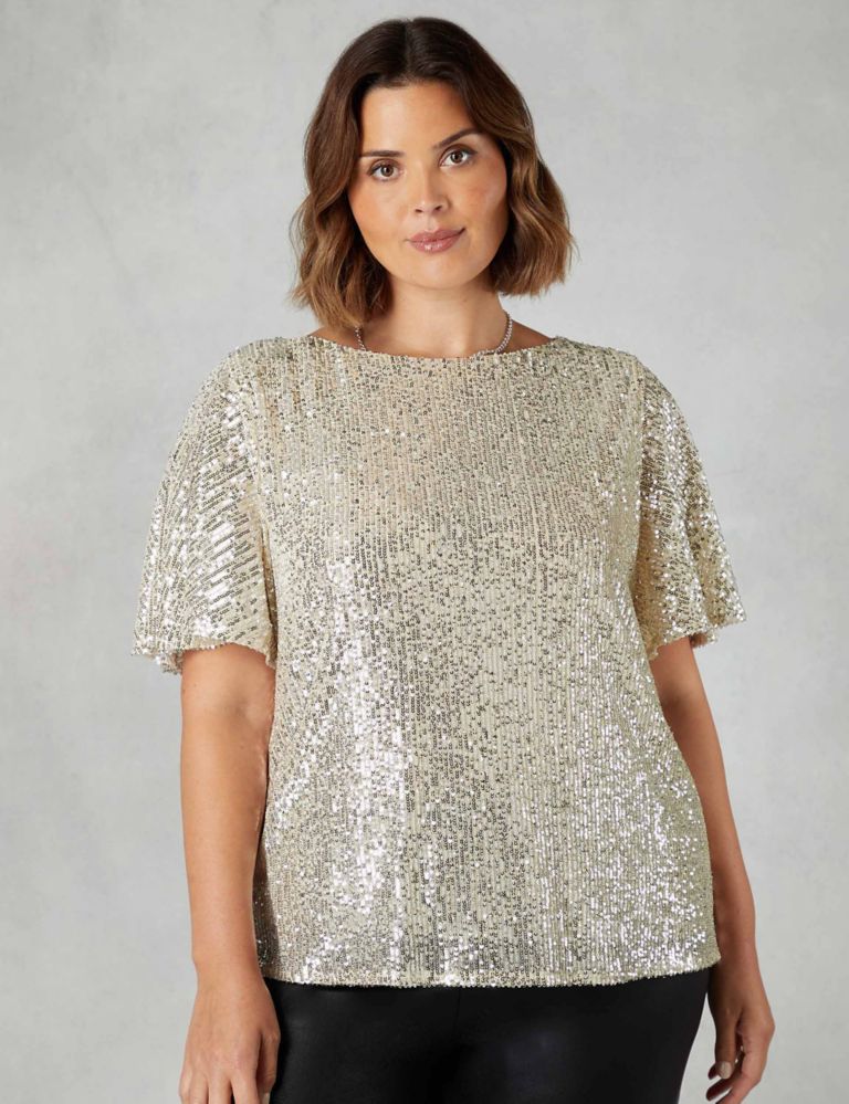 Sequin Round Neck Relaxed Angel Sleeve Top 6 of 6