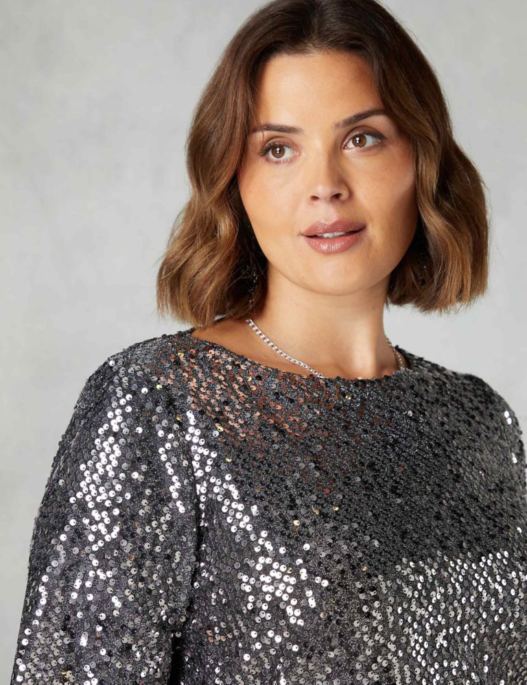 Sequin Round Neck Relaxed Angel Sleeve Top 4 of 4