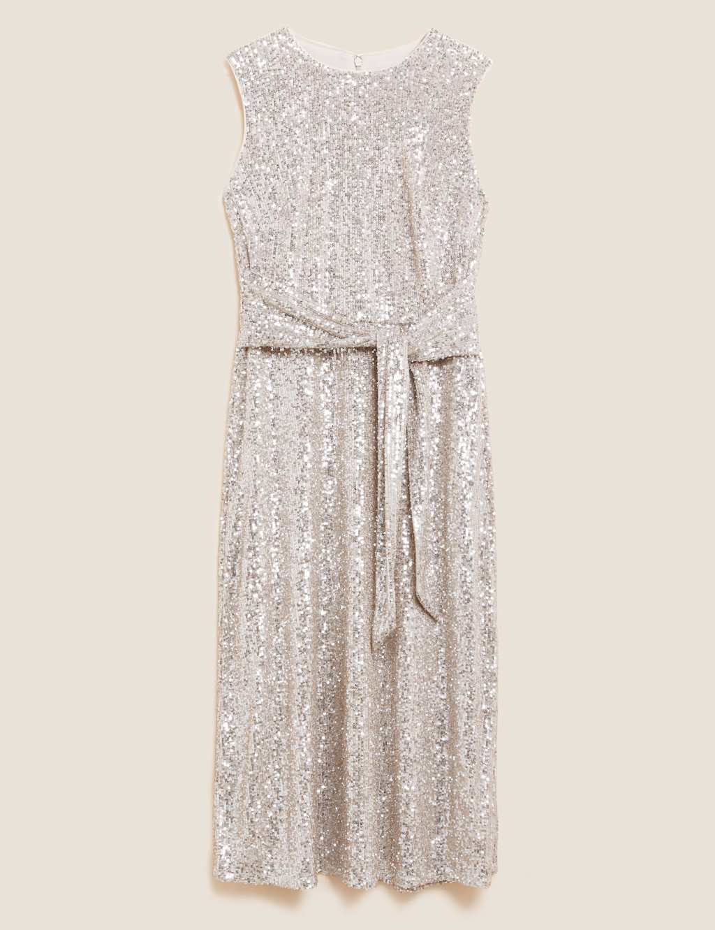 Sequin Round Neck Tie Front Midi Tea Dress 3 of 8