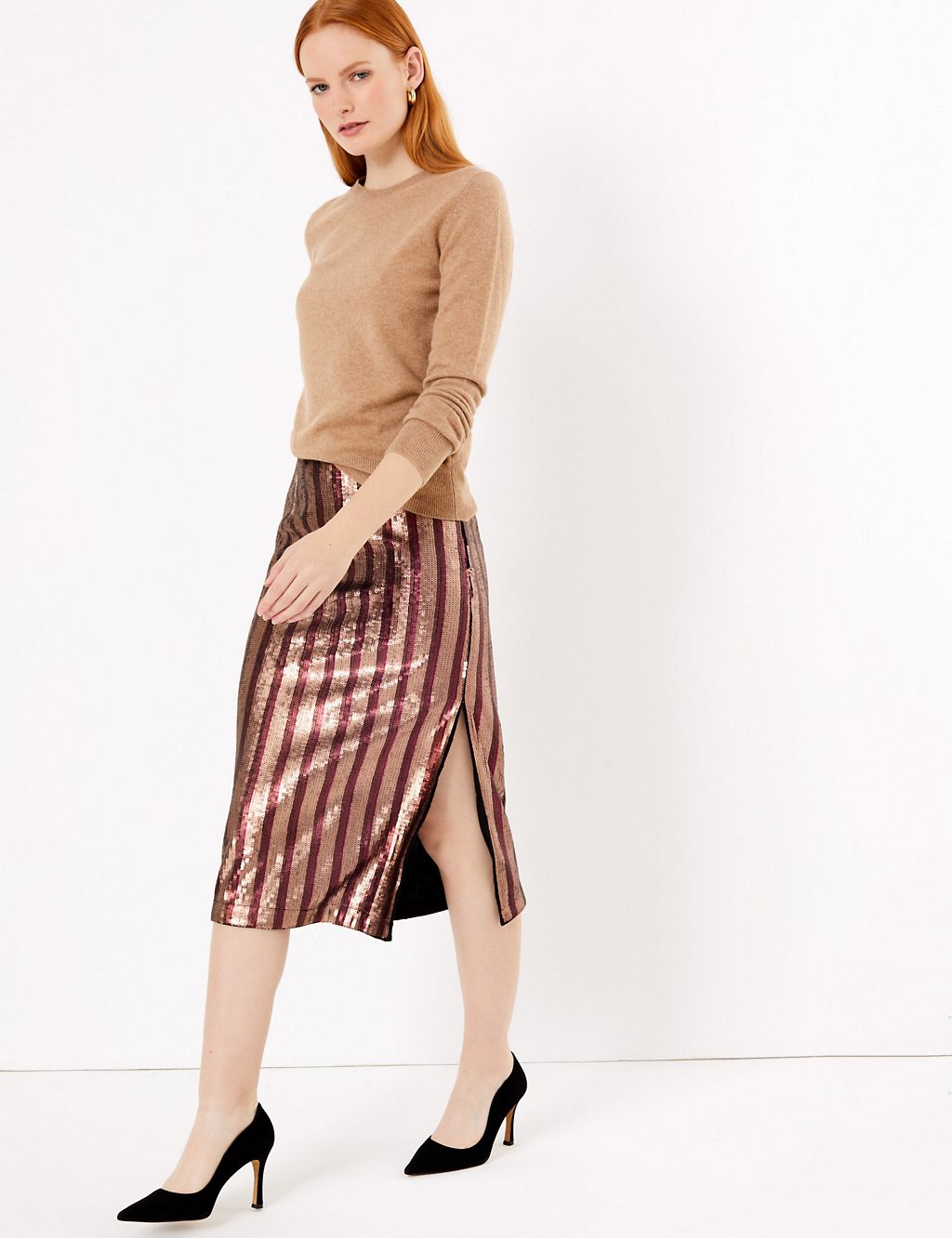 Sequin Striped Pencil Skirt | Autograph | M&S