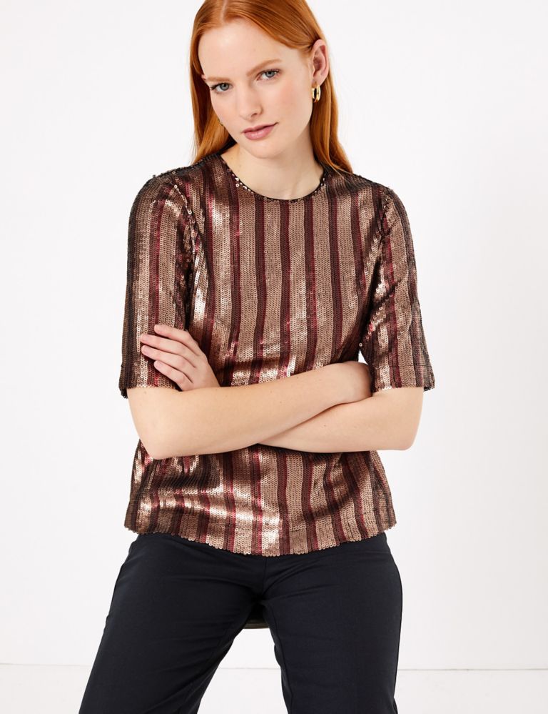 Sequin Striped Shell Top 1 of 4