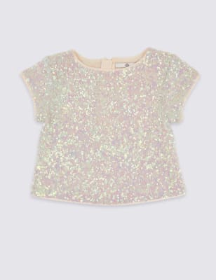 Zoey Sequin T-Shirt in Recycled Polyester Pink