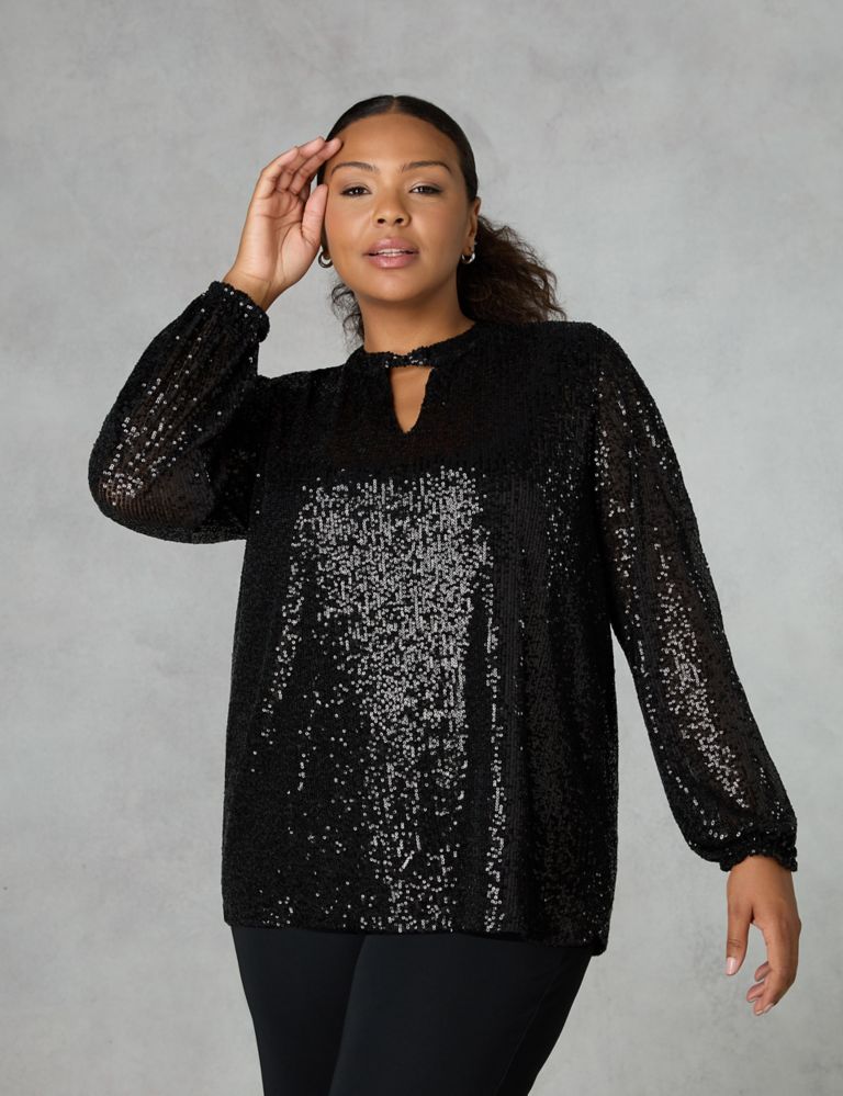 Sequin Twist Front Relaxed Blouse | Live Unlimited London | M&S