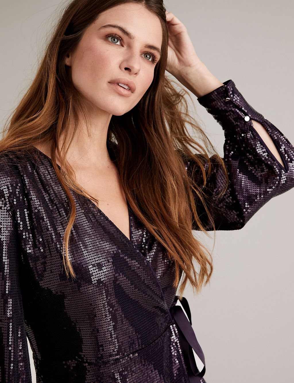 Sequin V Neck Long Sleeve Wrap Top 4 of 6