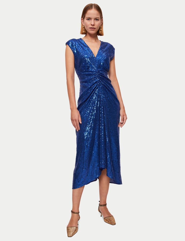 Sequin V Neck Midi Tailored Dress Jigsaw M S