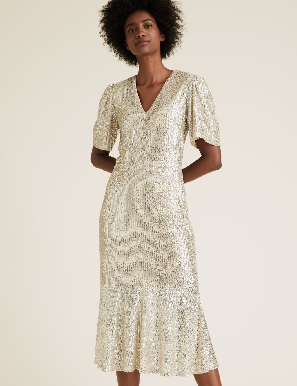 Sequin V-Neck Midi Tea Dress | M&S Collection | M&S