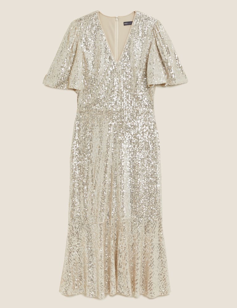 Sequin V-Neck Midi Tea Dress | M&S Collection | M&S