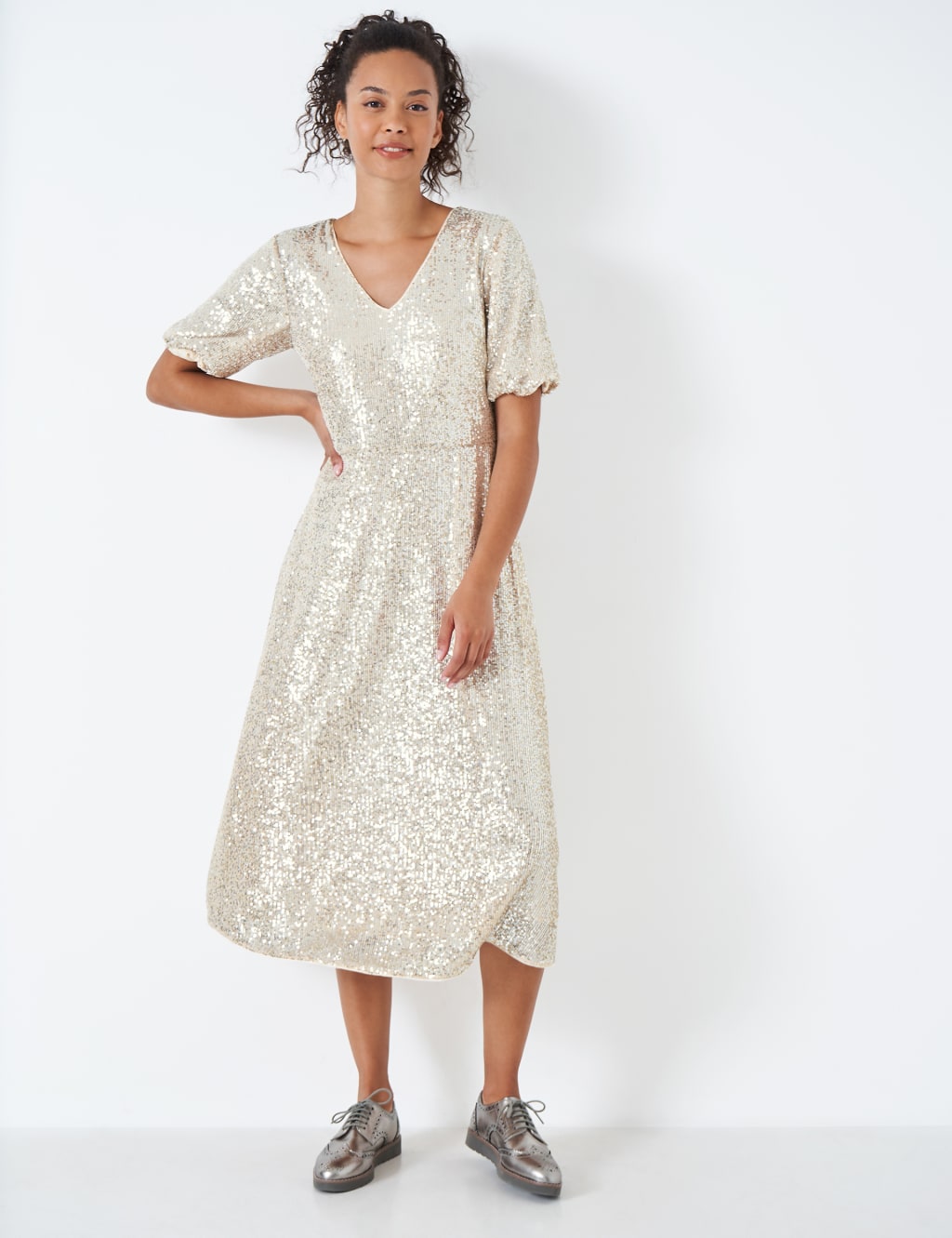 Boutique sequin wrap skater dress on sale