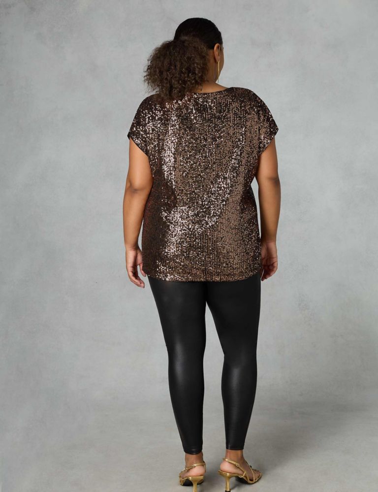 Sequin V-Neck Relaxed T-Shirt 4 of 4