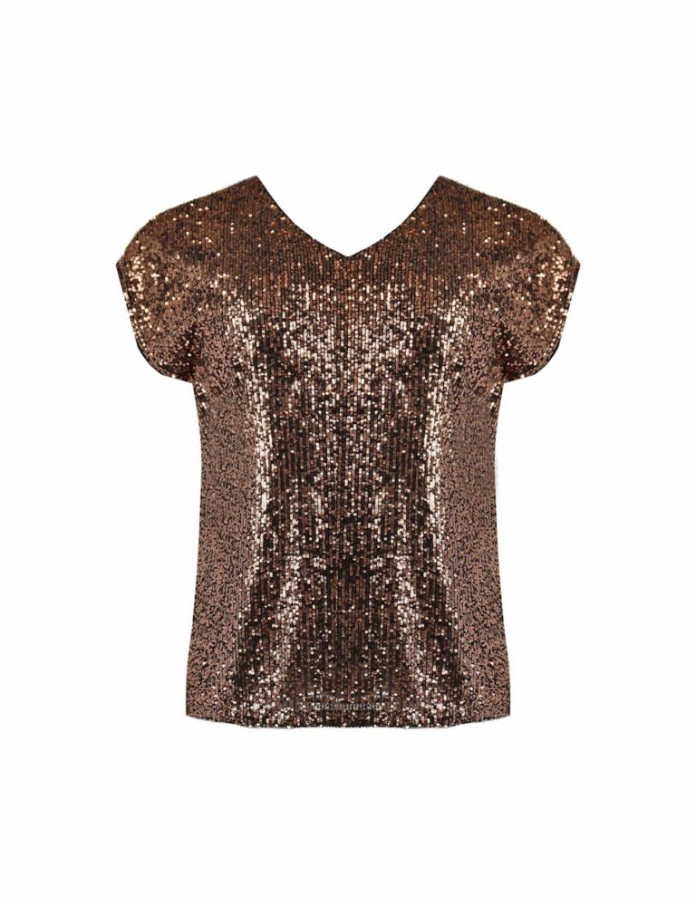 Sequin V-Neck Relaxed T-Shirt 2 of 4