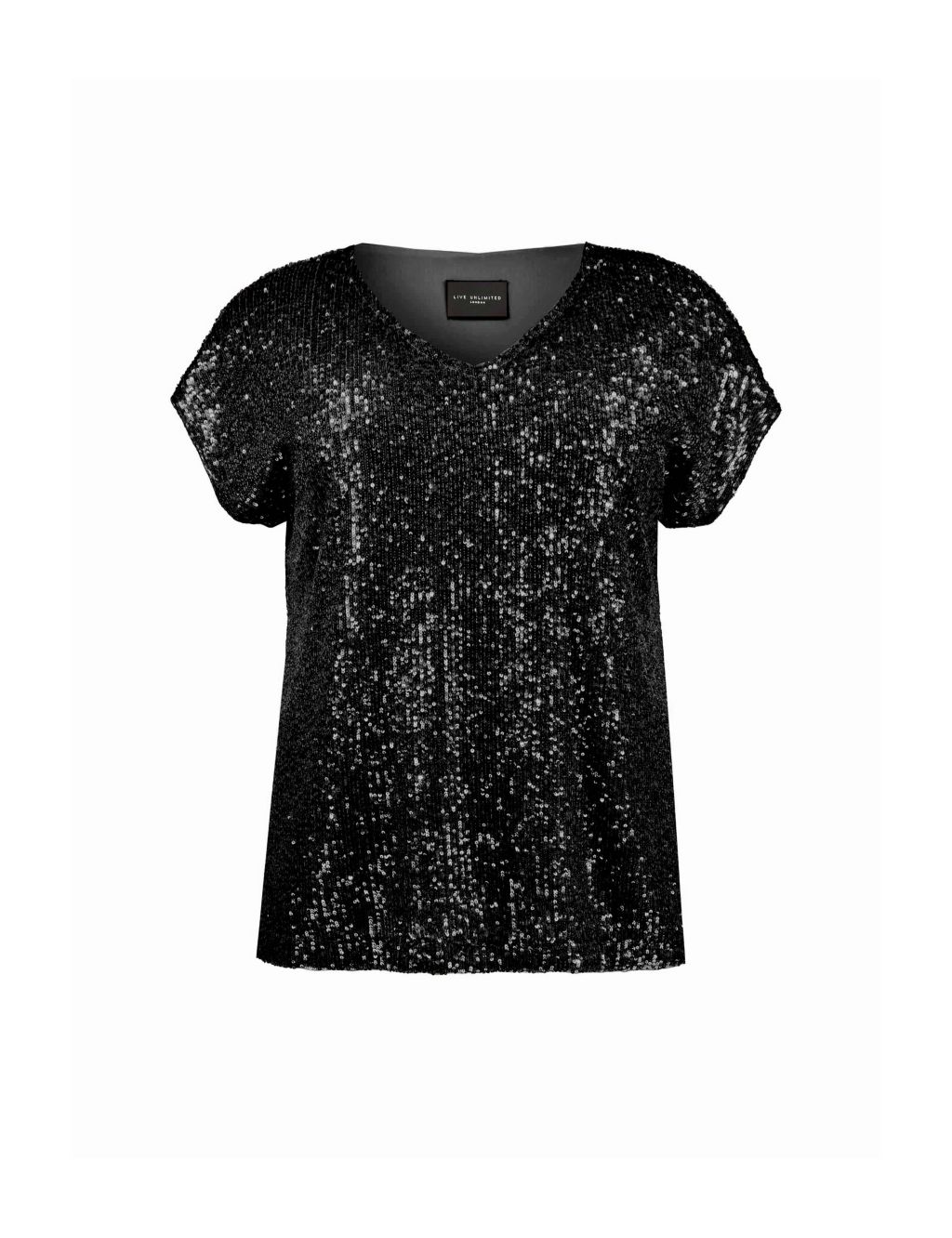 Sequin V-Neck Relaxed T-Shirt | Live Unlimited London | M&S