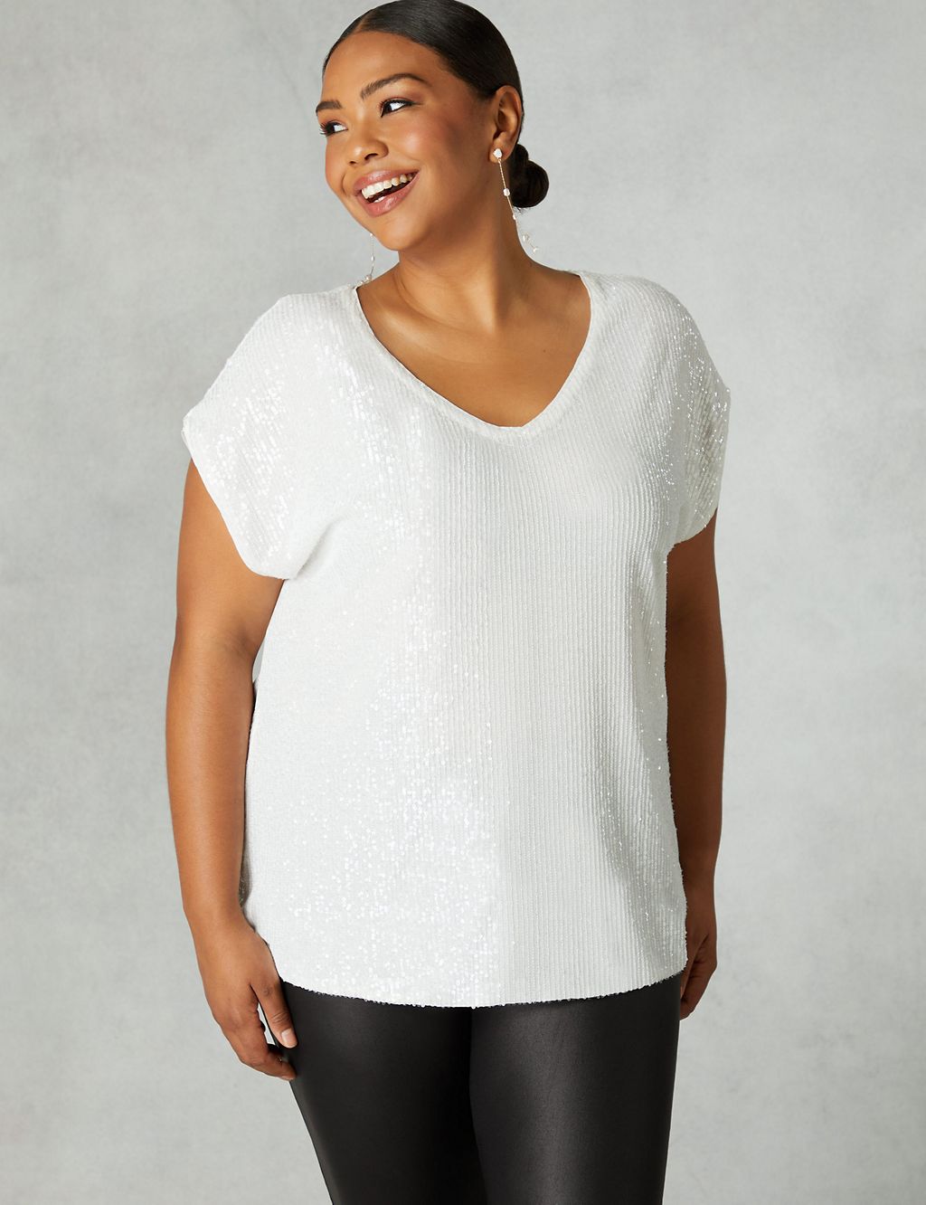 Sequin V-Neck Relaxed T-Shirt 5 of 5