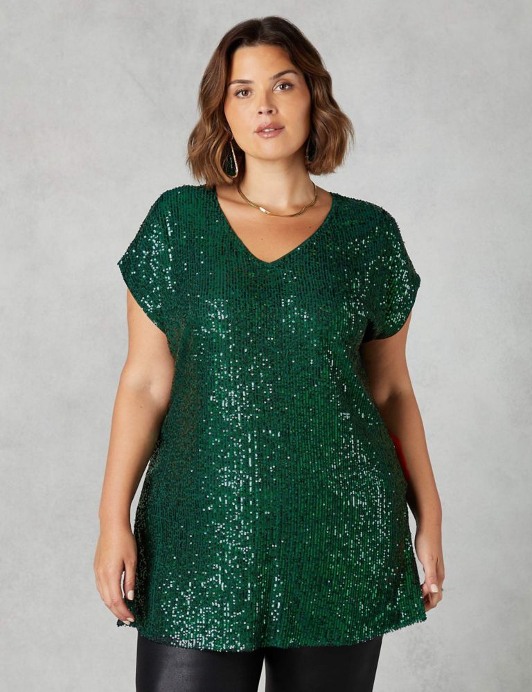 Sequin V-Neck Relaxed Tunic 1 of 4