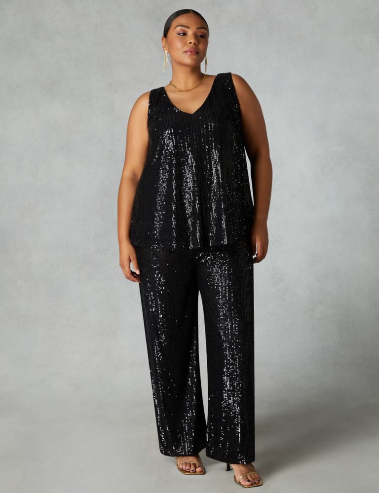 Sequin V-Neck Relaxed Vest Top 1 of 4