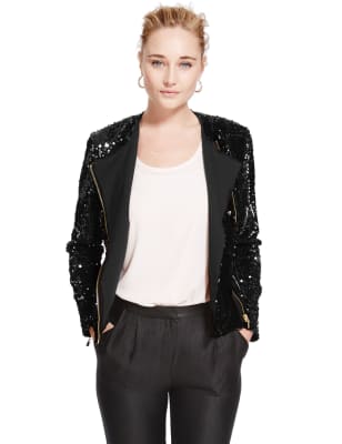 Black sequin biker outlet jacket